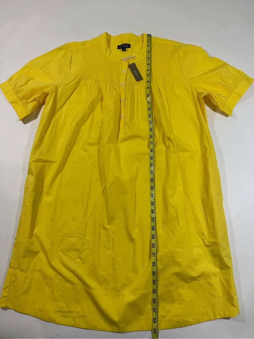New J Crew Short Sleeve Mini Shirt Dress Cotton Poplin Yellow